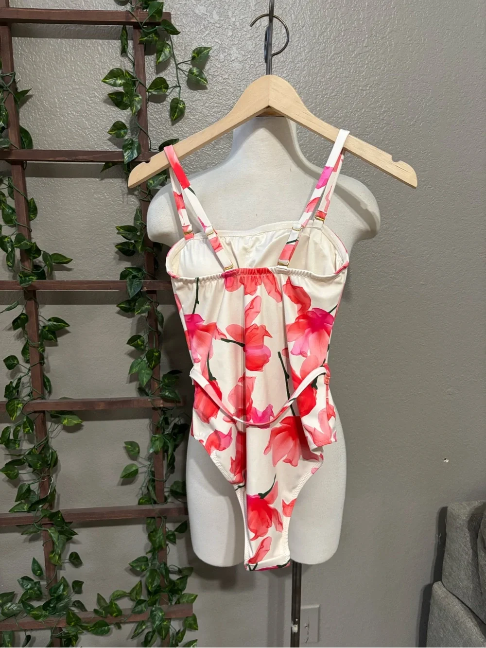 HUTCH Chain Belt One-Piece Swimsuit in  Ivory Red Floral